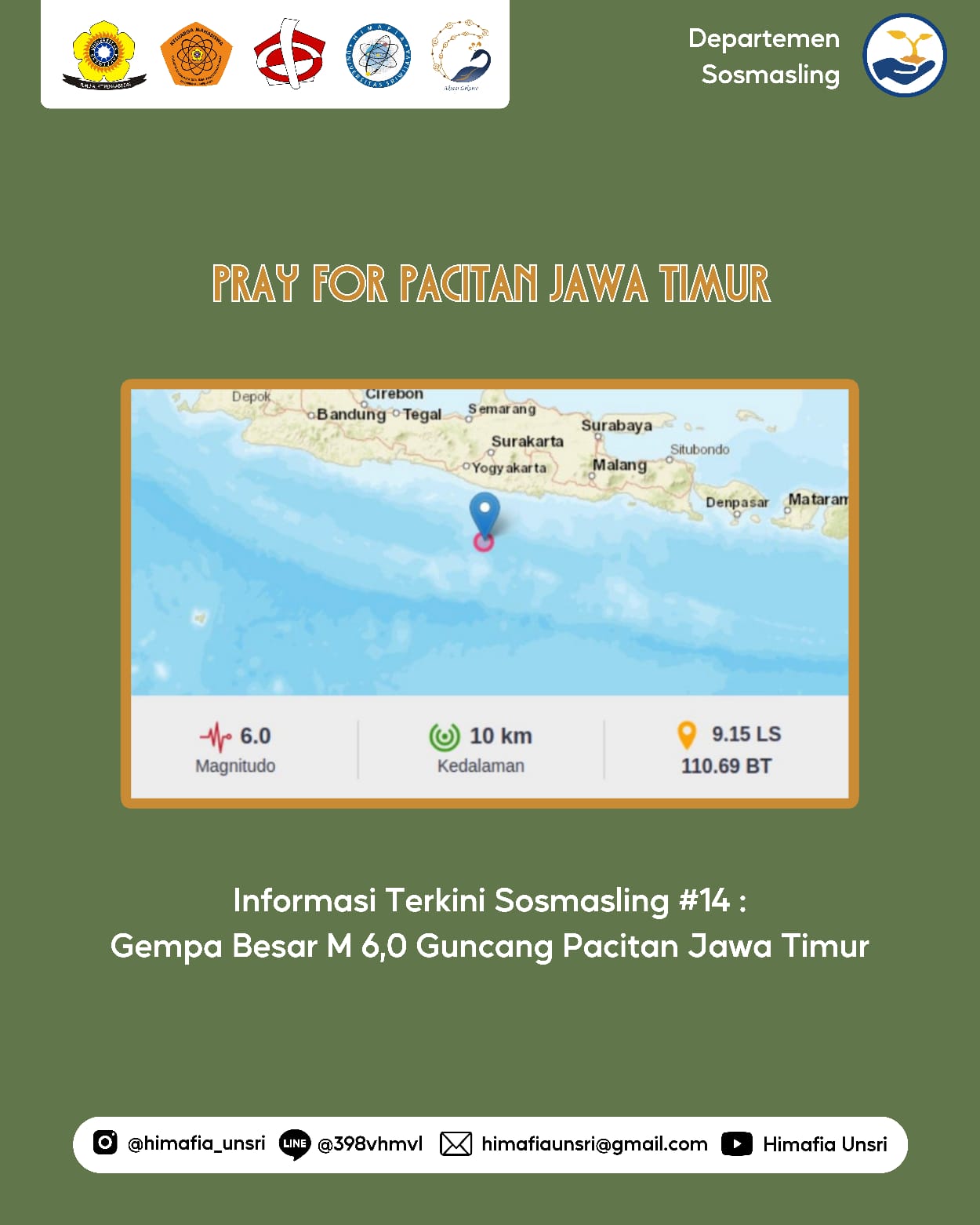  [Informasi Terkini Sosmasling #14: Gempa Besar M 6,0 Guncang Pacitan Jawa Timur]